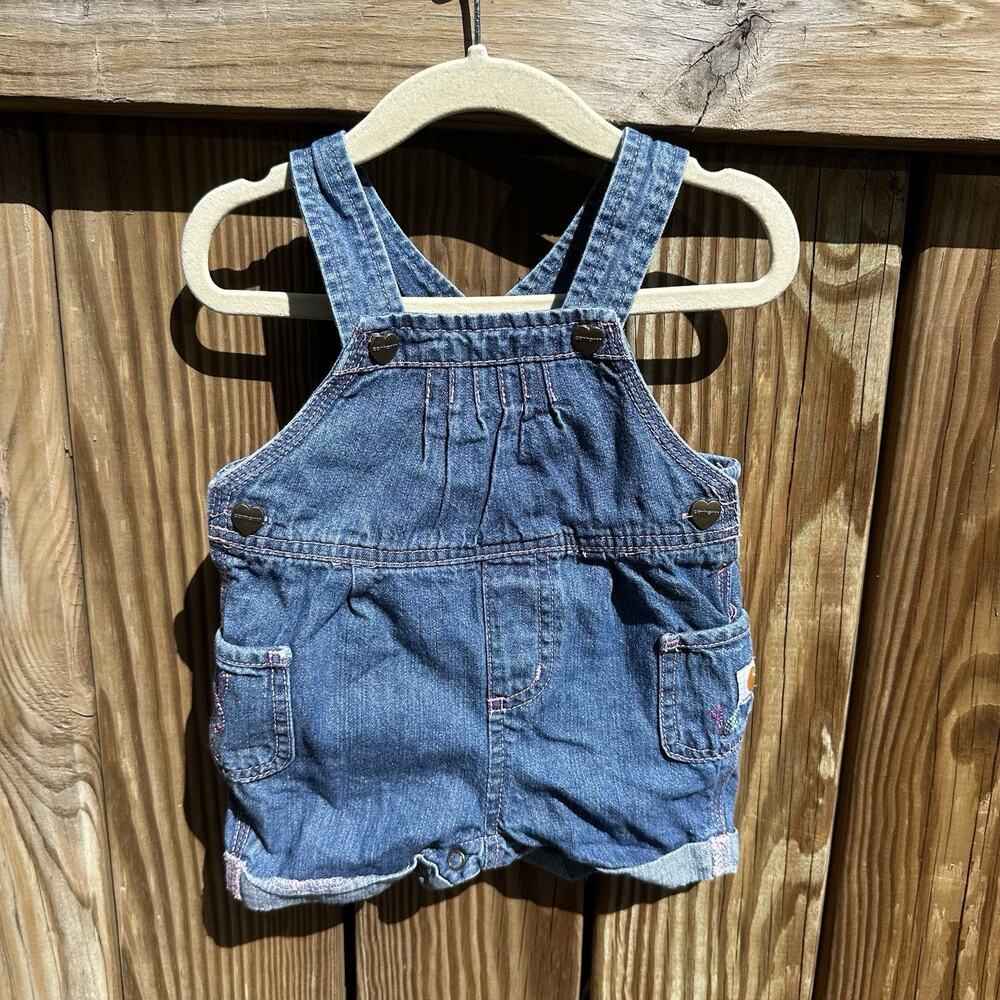 Carhartt Overalls Shortalls‎ Toddler Girls 9M Denim Animals Bunny Snail Bubble